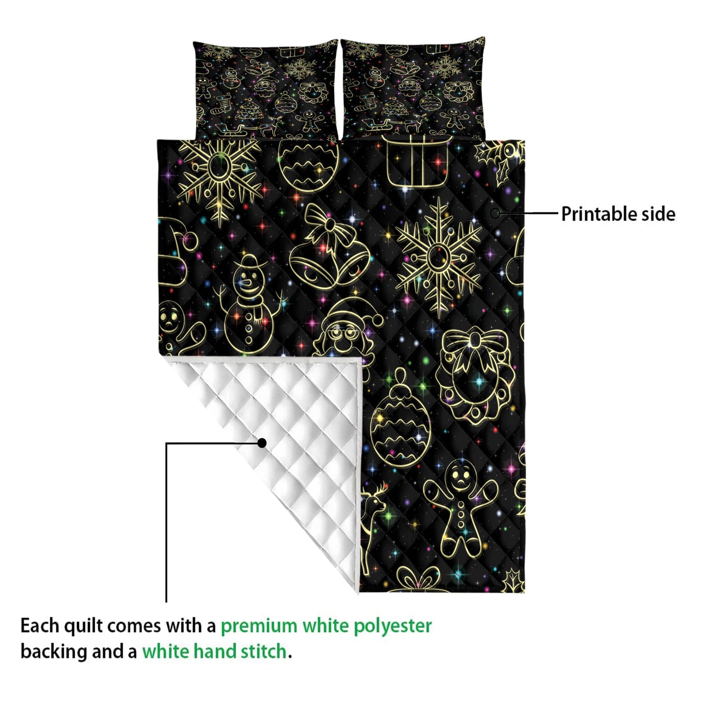 Christmas Quilt Set, Christmas Neon Light Winter Holidaymass Quilt Blanket With Pillowcases, Quilt Bedding Set, Christmas Gift