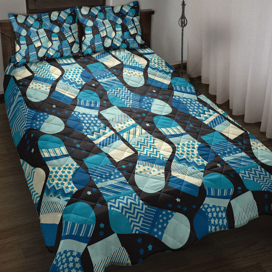 Christmas Quilt Set, Christmas Green Stocking Snowflakes Winter Holidaymass Quilt Blanket With Pillowcases, Quilt Bedding Set, Christmas Gift