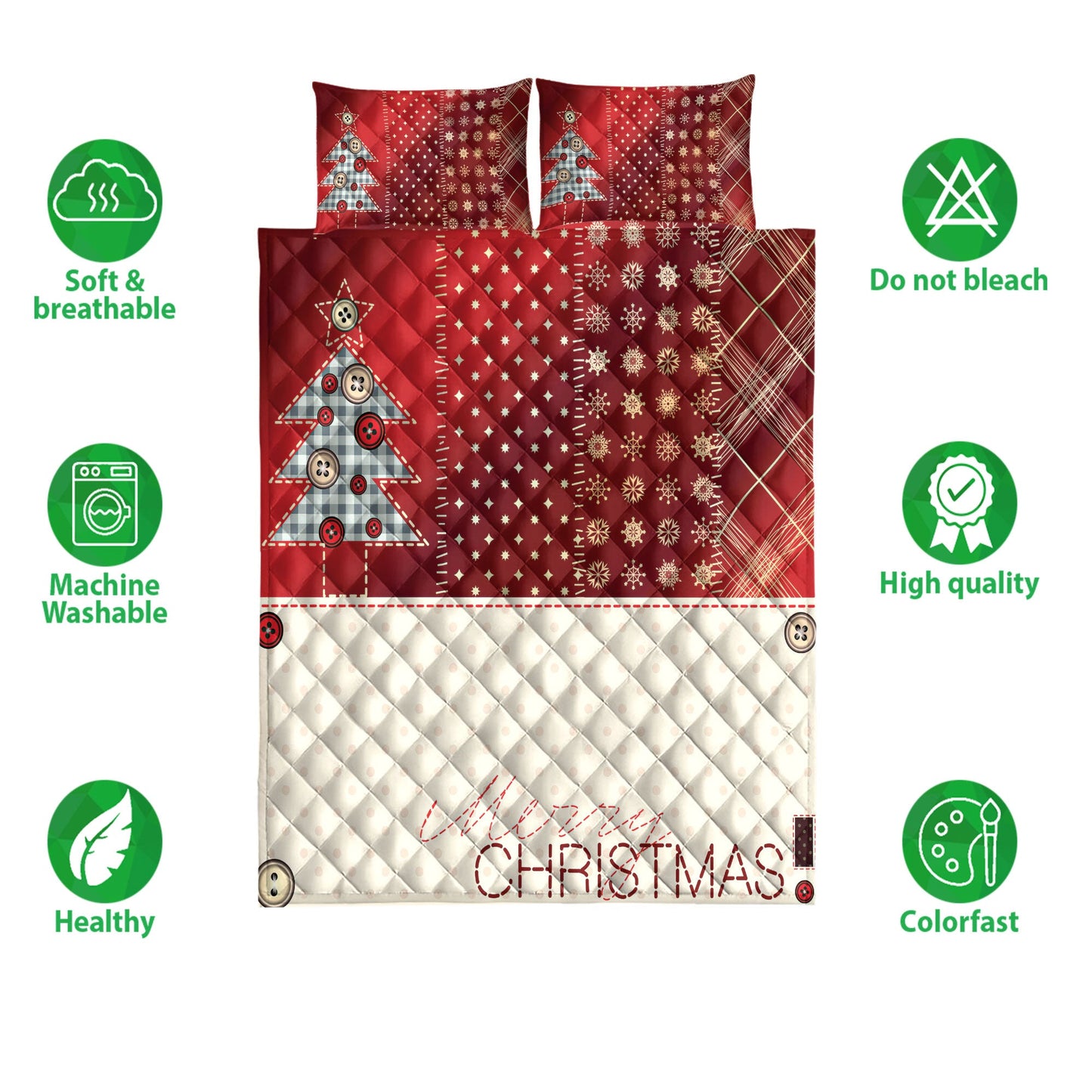 Christmas Quilt Set, Merrymas Pine Treesmasmass Quilt Blanket With Pillowcases, Quilt Bedding Set, Christmas Gift