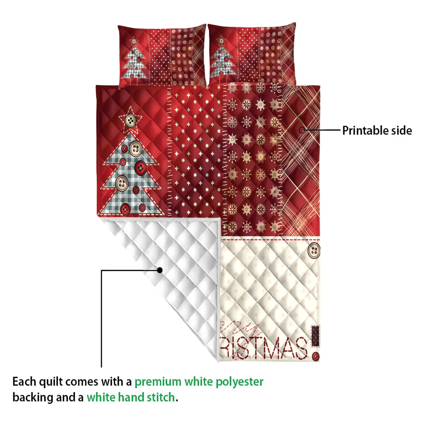 Christmas Quilt Set, Merrymas Pine Treesmasmass Quilt Blanket With Pillowcases, Quilt Bedding Set, Christmas Gift