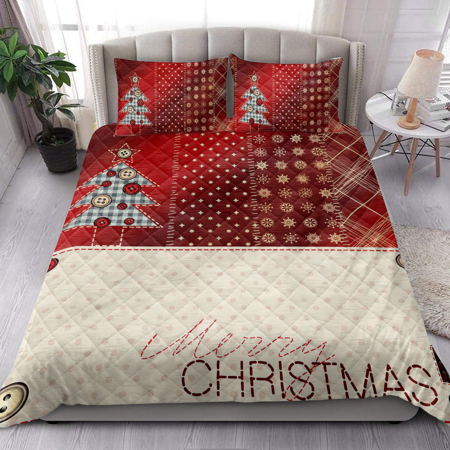 Christmas Quilt Set, Merrymas Pine Treesmasmass Quilt Blanket With Pillowcases, Quilt Bedding Set, Christmas Gift