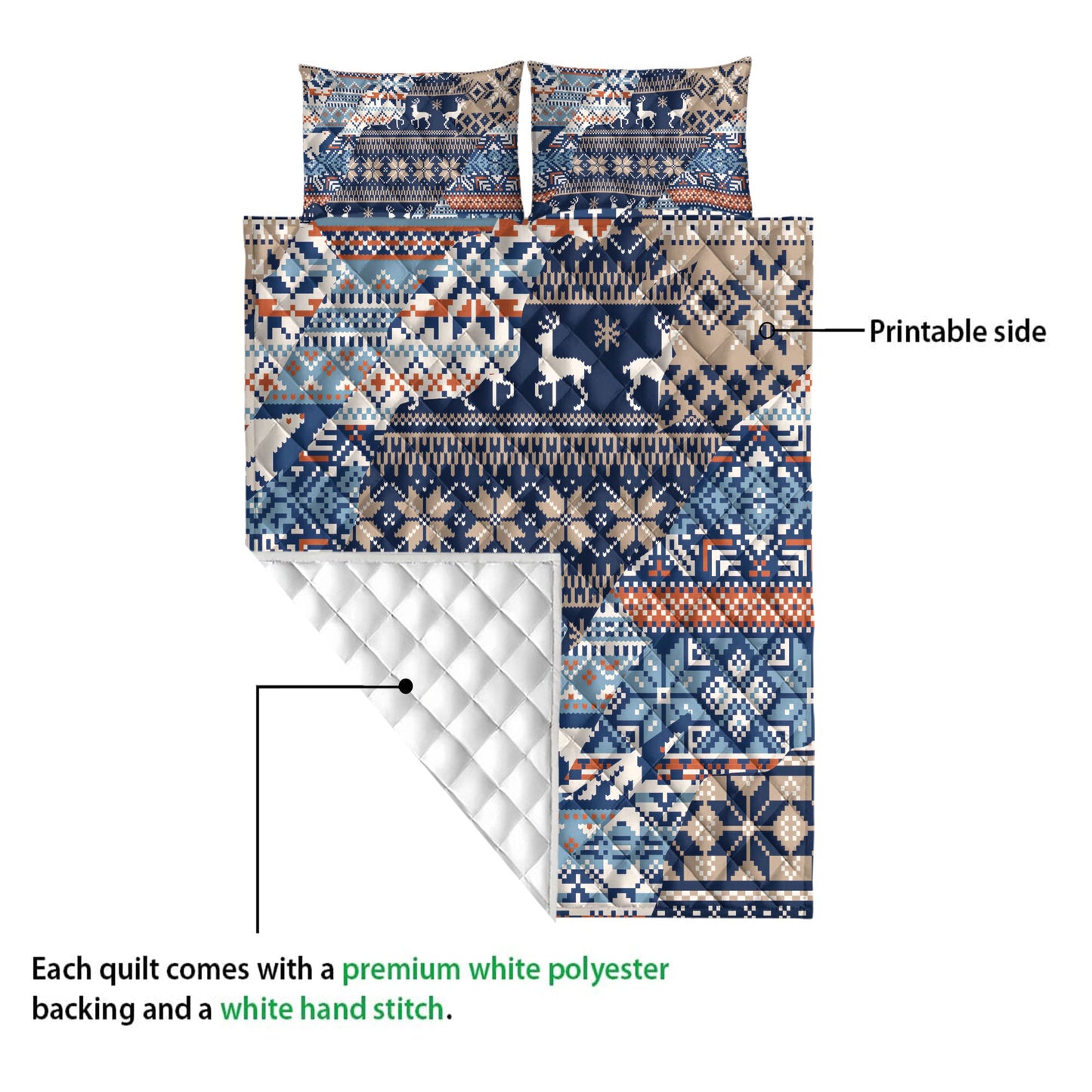 Christmas Quilt Set, Winter Nordic Style Abstract Jacquard Seamless Patchwork Quilt Blanket With Pillowcases, Quilt Bedding Set