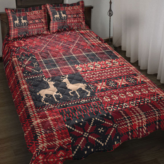 Christmas Quilt Set, Christmas Elk Winter Nordic Abstract Jacquard Patchwork Quilt Blanket With Pillowcases, Quilt Bedding Set, Christmas Gift