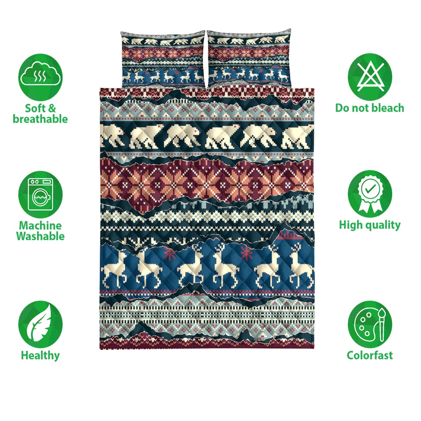 Christmas Quilt Set, Winter Nordic Patchwork Abstract Jacquard Patchworkmas Quilt Blanket With Pillowcases, Quilt Bedding Set, Christmas Gift