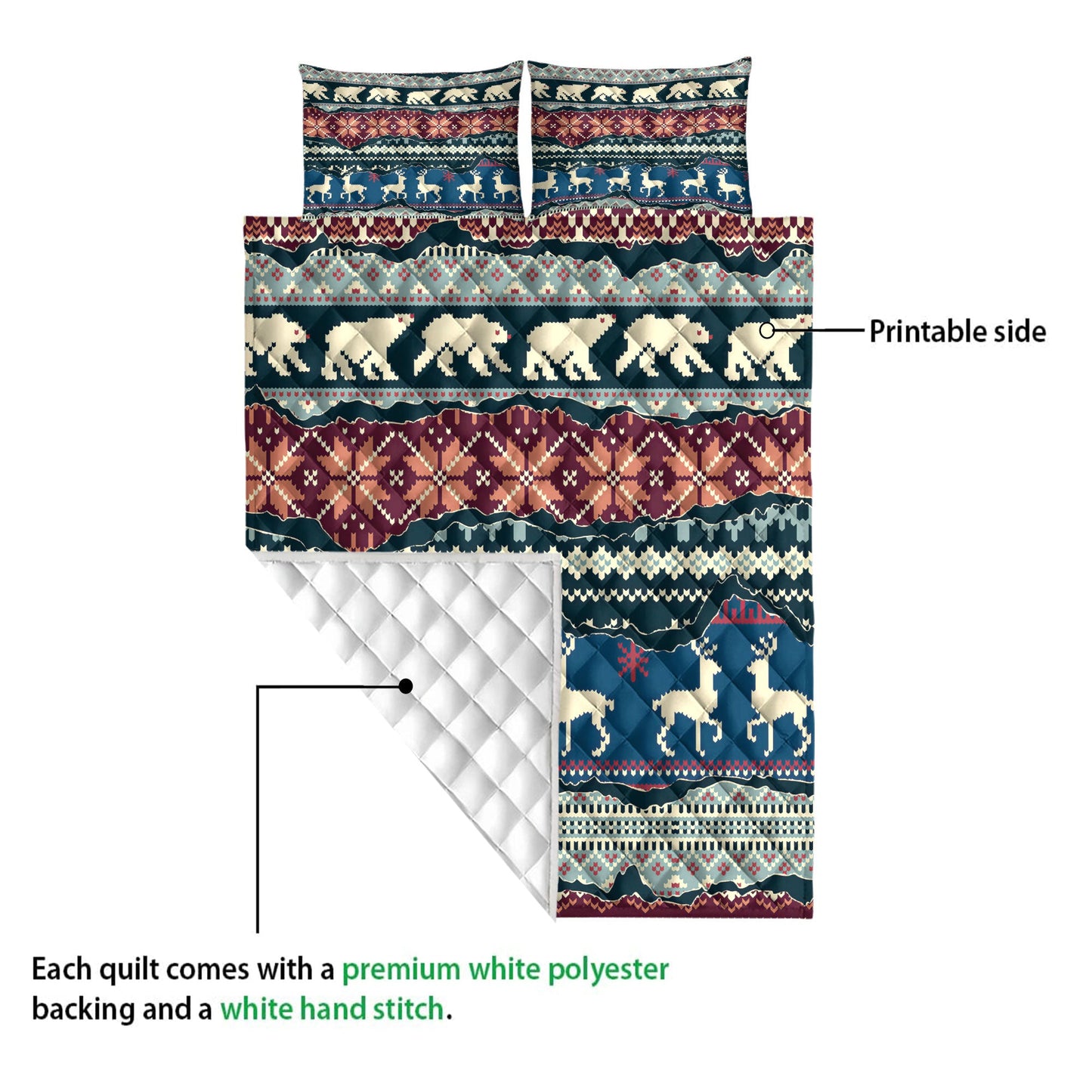 Christmas Quilt Set, Winter Nordic Patchwork Abstract Jacquard Patchworkmas Quilt Blanket With Pillowcases, Quilt Bedding Set, Christmas Gift