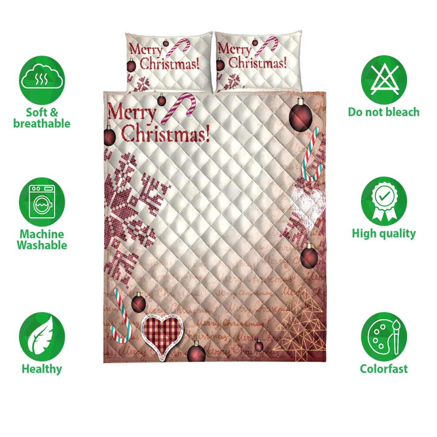 Christmas Quilt Set, Merrymas Ugly Candymas Ballmass Quilt Blanket With Pillowcases, Quilt Bedding Set, Christmas Gift