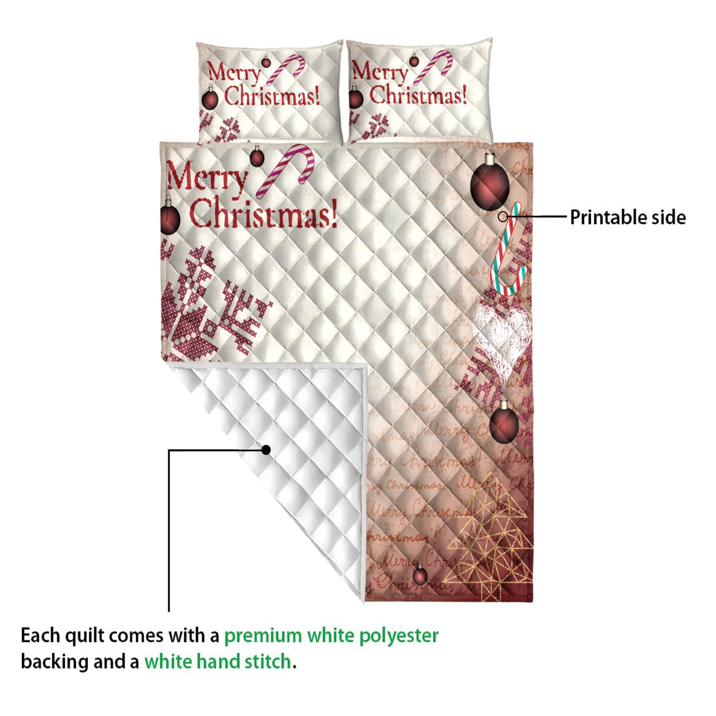 Christmas Quilt Set, Merrymas Ugly Candymas Ballmass Quilt Blanket With Pillowcases, Quilt Bedding Set, Christmas Gift