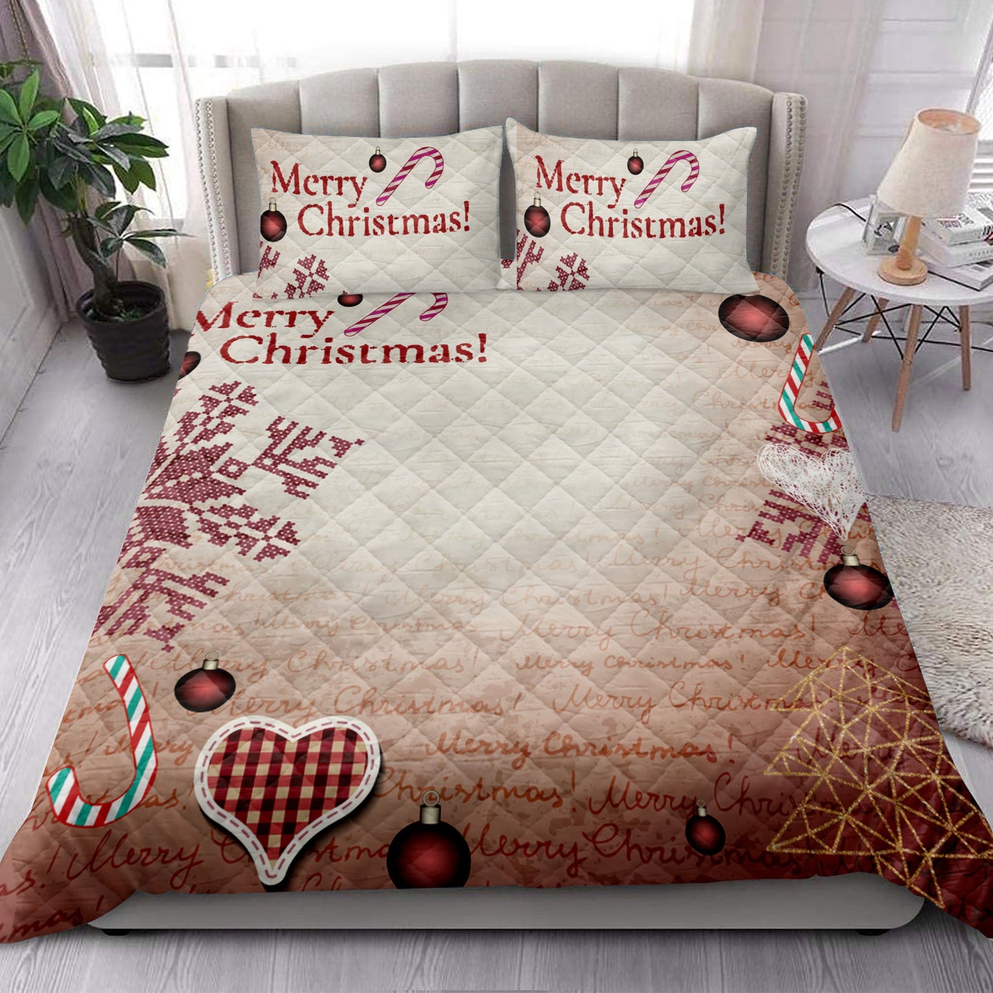 Christmas Quilt Set, Merrymas Ugly Candymas Ballmass Quilt Blanket With Pillowcases, Quilt Bedding Set, Christmas Gift