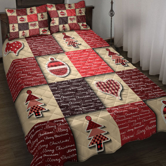 Christmas Quilt Set, Merrymas Patchworkmas Tree Redmass Quilt Blanket With Pillowcases, Quilt Bedding Set, Christmas Gift