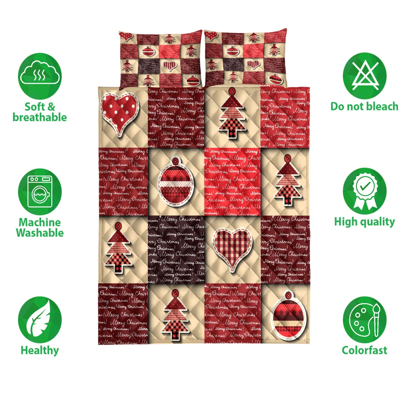 Christmas Quilt Set, Merrymas Patchworkmas Tree Redmass Quilt Blanket With Pillowcases, Quilt Bedding Set, Christmas Gift