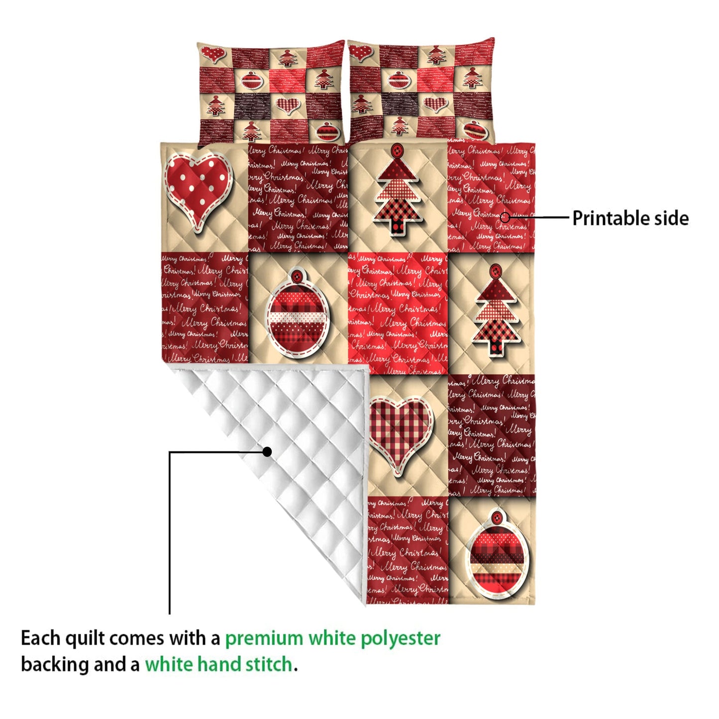 Christmas Quilt Set, Merrymas Patchworkmas Tree Redmass Quilt Blanket With Pillowcases, Quilt Bedding Set, Christmas Gift