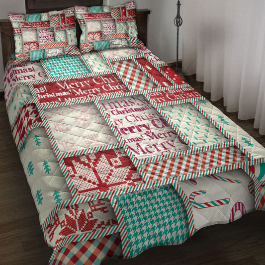 Christmas Quilt Set, Merrymas Patchwork Uglymass Quilt Blanket With Pillowcases, Quilt Bedding Set, Christmas Gift