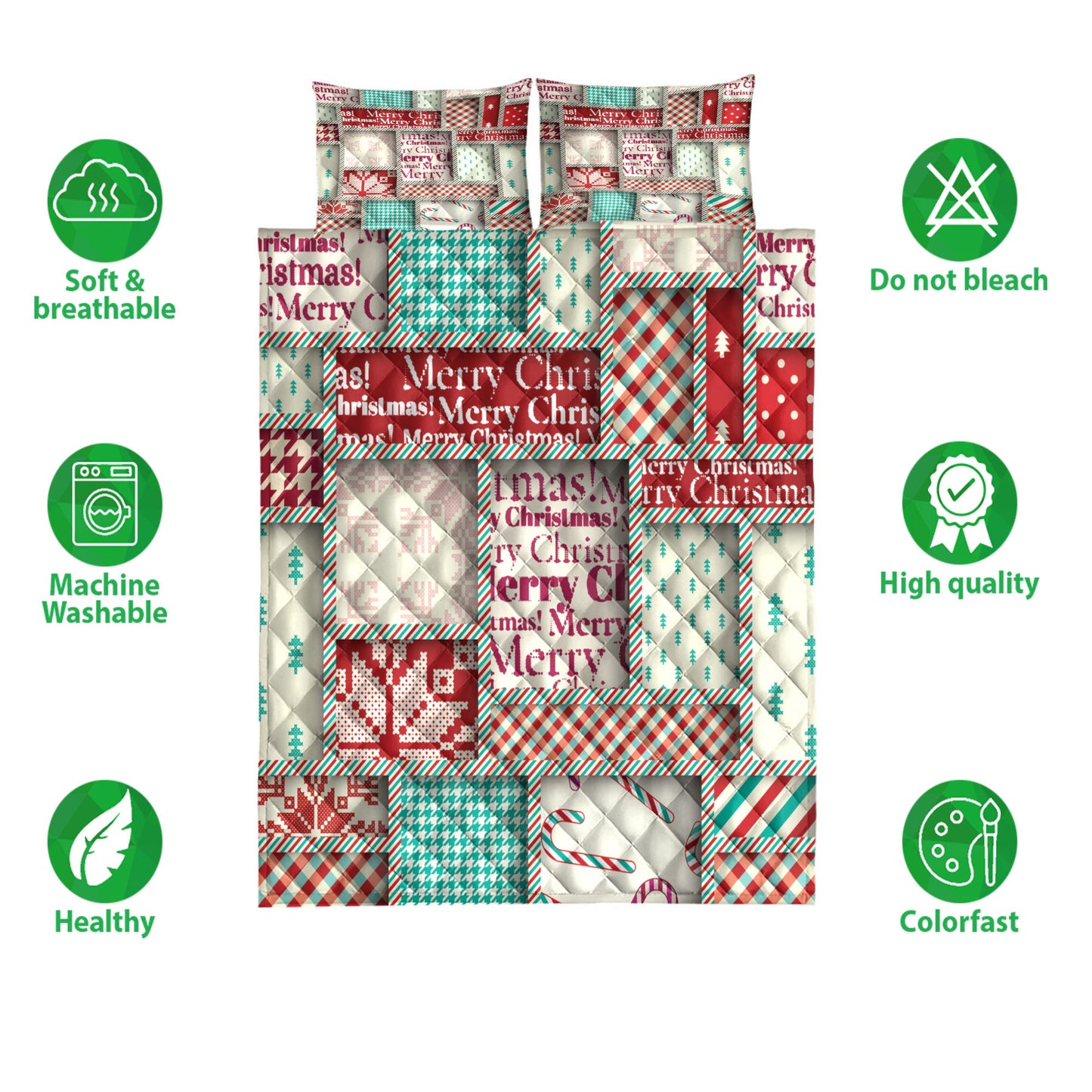 Christmas Quilt Set, Merrymas Patchwork Uglymass Quilt Blanket With Pillowcases, Quilt Bedding Set, Christmas Gift