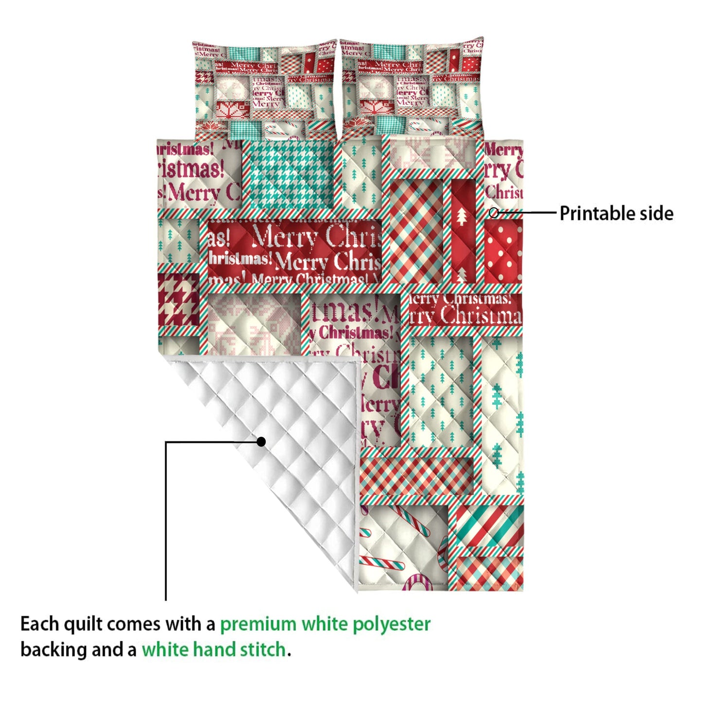Christmas Quilt Set, Merrymas Patchwork Uglymass Quilt Blanket With Pillowcases, Quilt Bedding Set, Christmas Gift