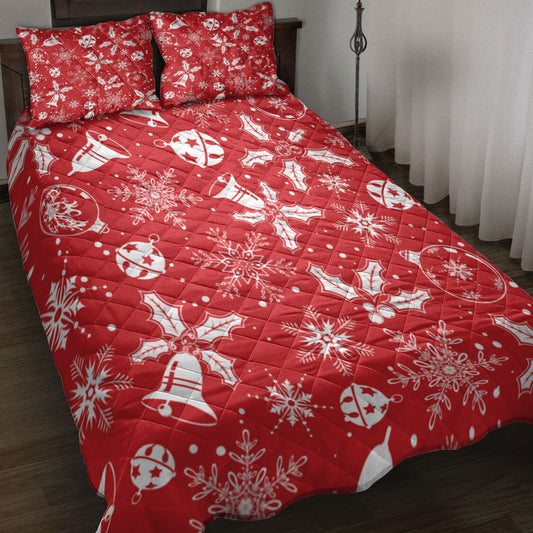Christmas Quilt Set, Christmas With Snowflake Mistletoe Bell Redmass Quilt Blanket With Pillowcases, Quilt Bedding Set, Christmas Gift