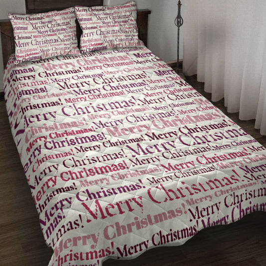 Christmas Quilt Set, Merry Chrismas Patchwork Newspapermass Quilt Blanket With Pillowcases, Quilt Bedding Set, Christmas Gift