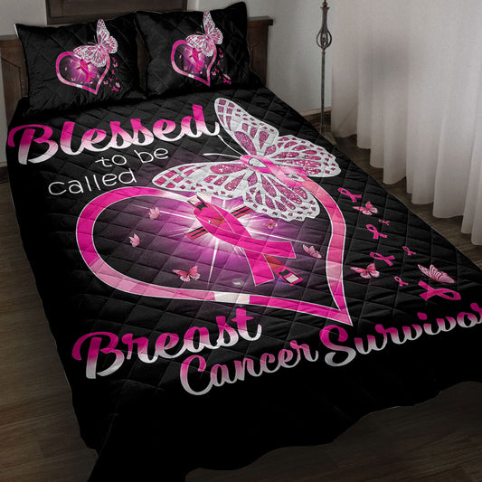 Breast Cancer Quilt Set, Blessed To Be Called Breast Cancer Survivor Quilt Blanket With Pillowcases, Quilt Bedding Set