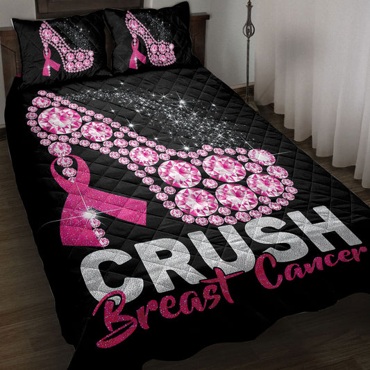 Breast Cancer Quilt Set, Cr Ush Breast Cancer Sparkle High Heel Quilt Blanket With Pillowcases, Quilt Bedding Set