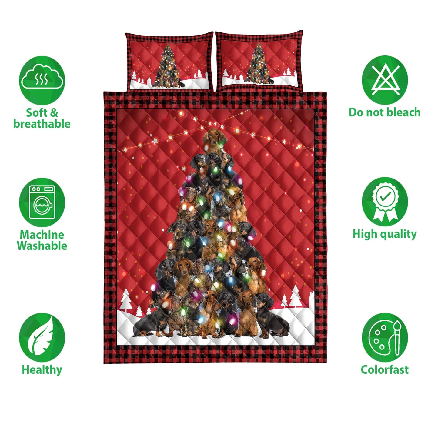 Dachshund Quilt Set, Dachshundmas Noel Xmas Tree Dog Quilt Blanket With Pillowcases, Quilt Bedding Set, Christmas Gift