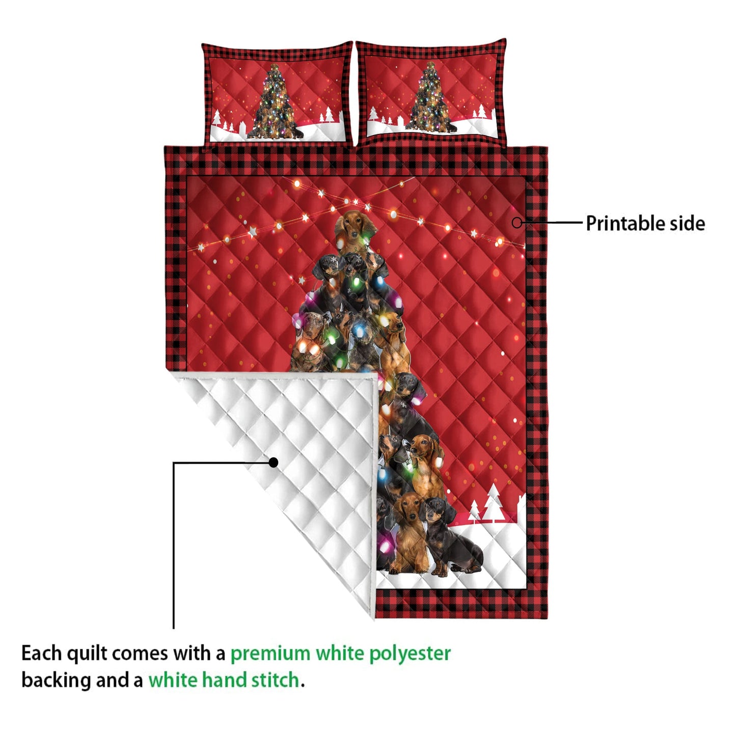 Dachshund Quilt Set, Dachshundmas Noel Xmas Tree Dog Quilt Blanket With Pillowcases, Quilt Bedding Set, Christmas Gift