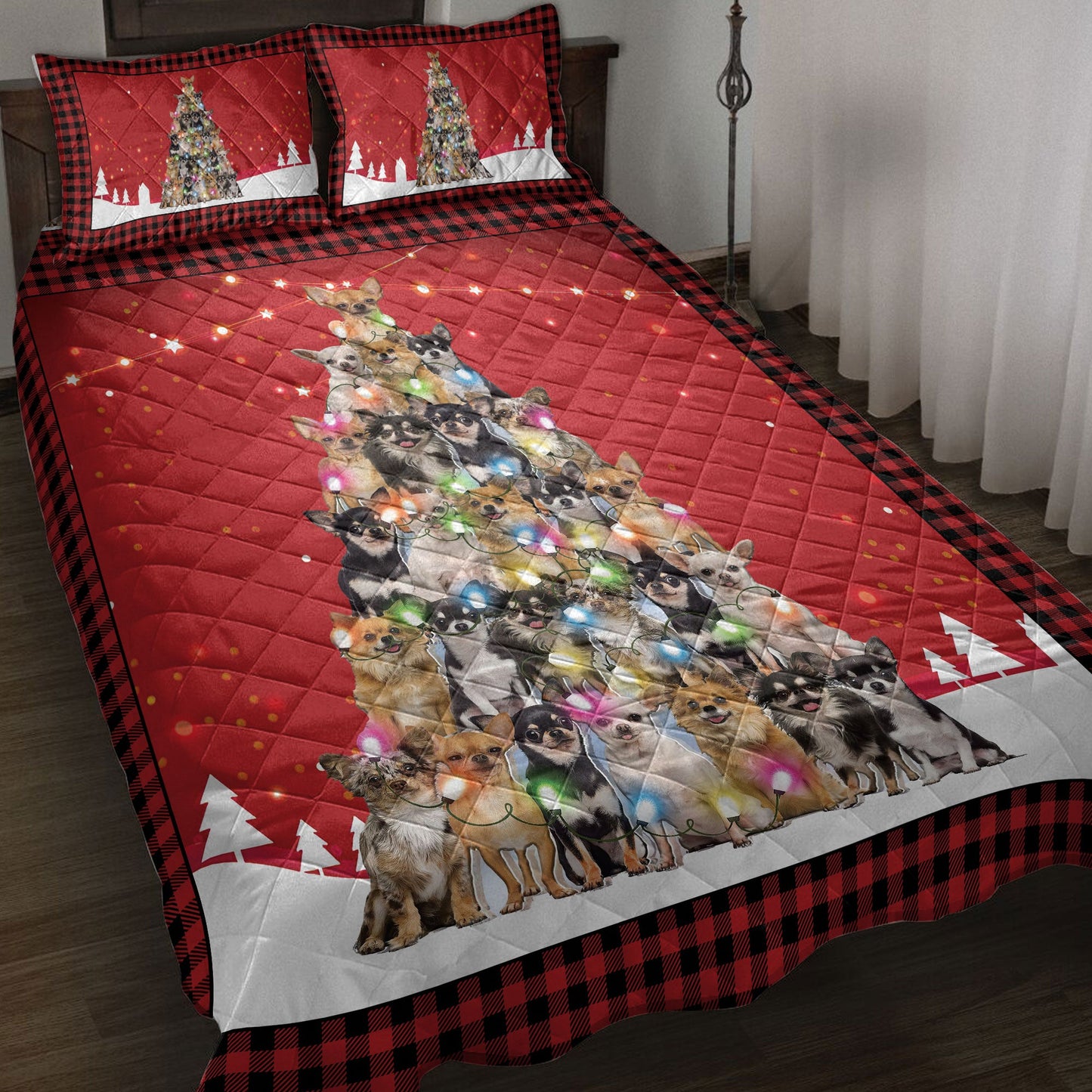 Chihuahua Quilt Set, Chihuahuamas Noel Xmas Tree Dog Quilt Blanket With Pillowcases, Quilt Bedding Set, Christmas Gift