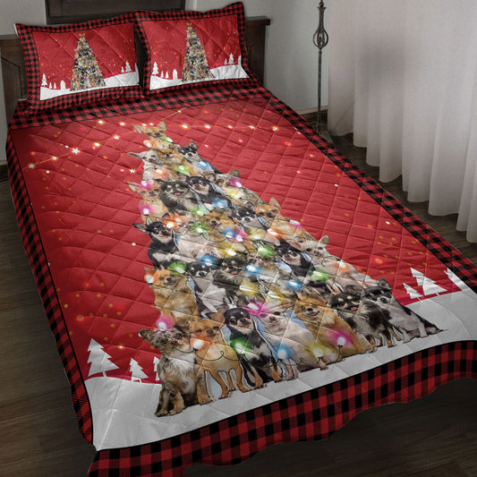 Chihuahua Quilt Set, Chihuahuamas Noel Xmas Tree Dog Quilt Blanket With Pillowcases, Quilt Bedding Set, Christmas Gift