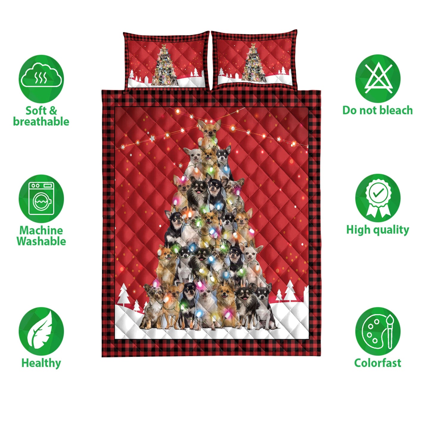 Chihuahua Quilt Set, Chihuahuamas Noel Xmas Tree Dog Quilt Blanket With Pillowcases, Quilt Bedding Set, Christmas Gift