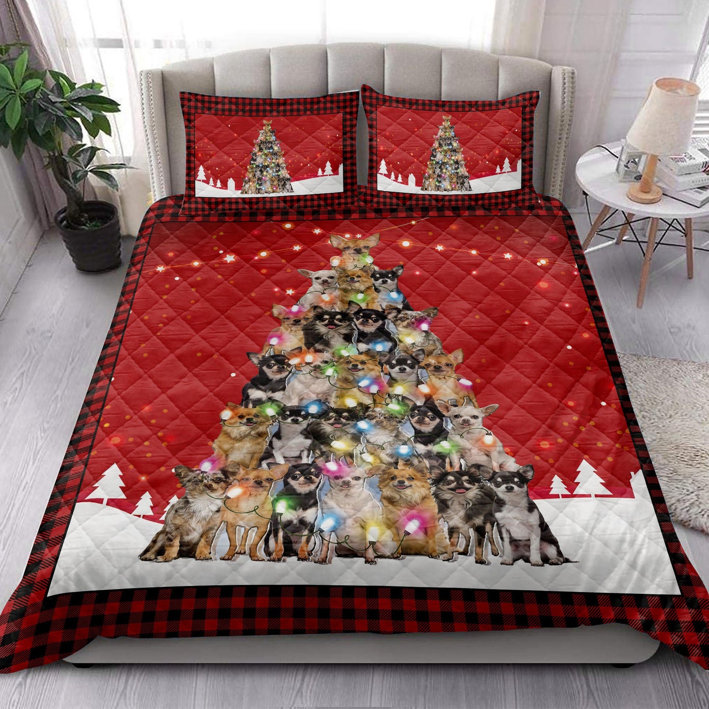 Chihuahua Quilt Set, Chihuahuamas Noel Xmas Tree Dog Quilt Blanket With Pillowcases, Quilt Bedding Set, Christmas Gift