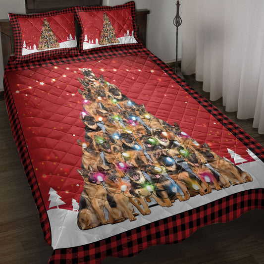 German Shepherd Quilt Set, German Shepherdmas Noel Xmas Tree Dog Quilt Blanket With Pillowcases, Quilt Bedding Set, Christmas Gift