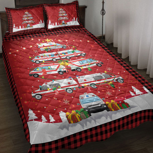 Ambulance Quilt Set, Ambulancemas Noel Xmas Tree Quilt Blanket With Pillowcases, Quilt Bedding Set, Christmas Gift