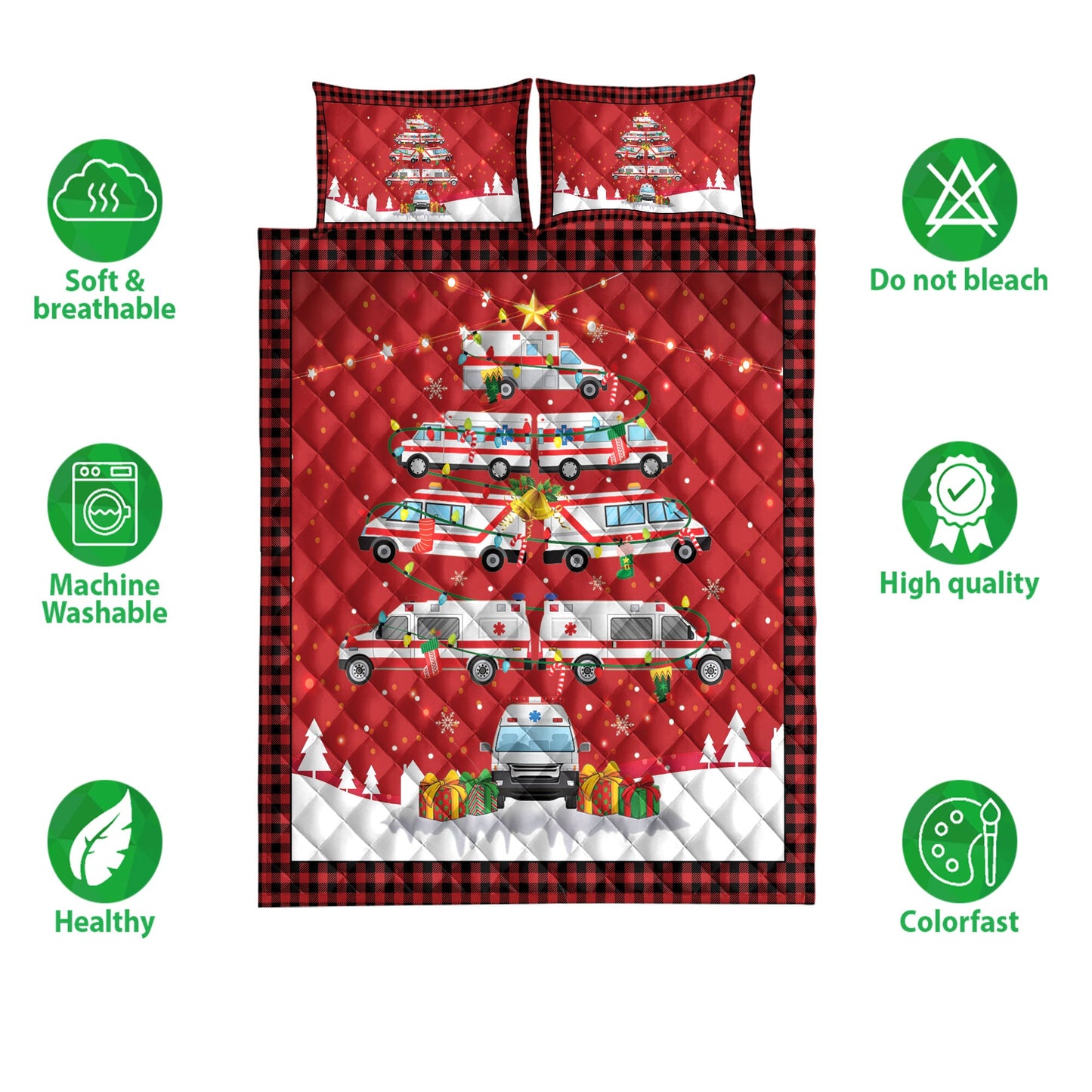 Ambulance Quilt Set, Ambulancemas Noel Xmas Tree Quilt Blanket With Pillowcases, Quilt Bedding Set, Christmas Gift