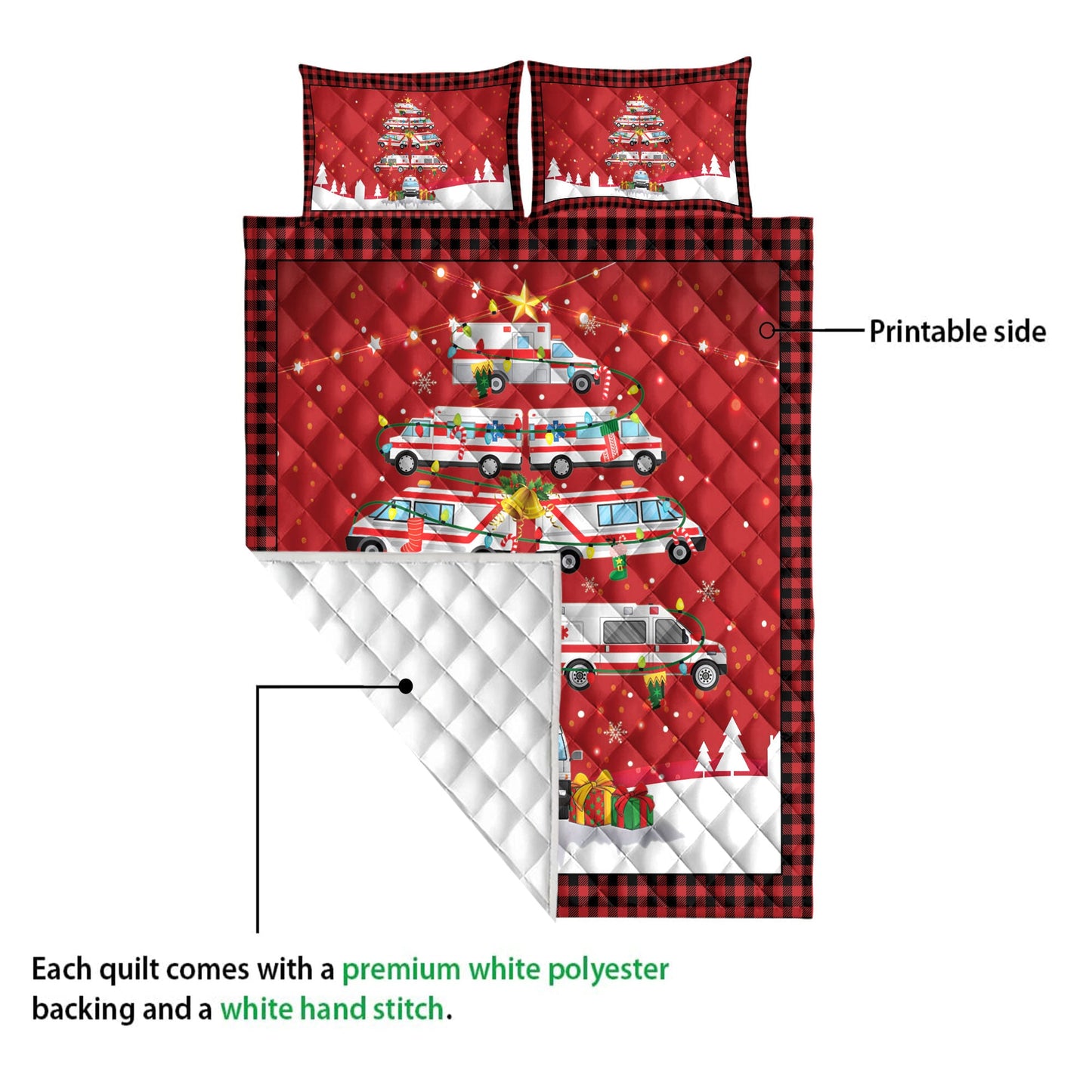 Ambulance Quilt Set, Ambulancemas Noel Xmas Tree Quilt Blanket With Pillowcases, Quilt Bedding Set, Christmas Gift