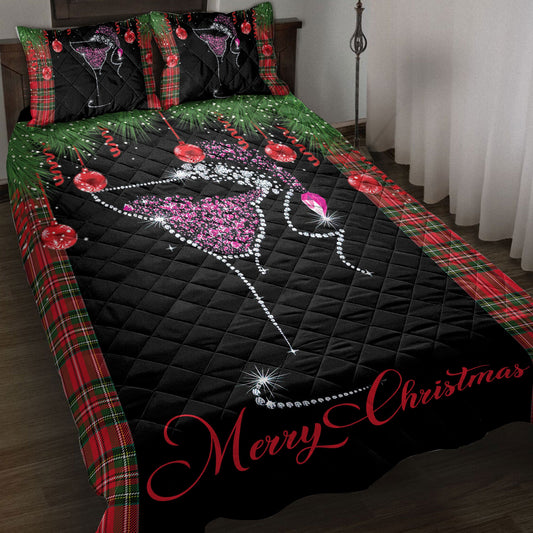 Wine Quilt Set, Merrymas Wine Diamonds Star Quilt Blanket With Pillowcases, Quilt Bedding Set, Christmas Gift