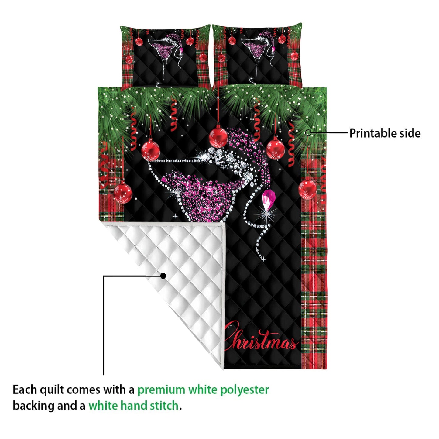 Wine Quilt Set, Merrymas Wine Diamonds Star Quilt Blanket With Pillowcases, Quilt Bedding Set, Christmas Gift