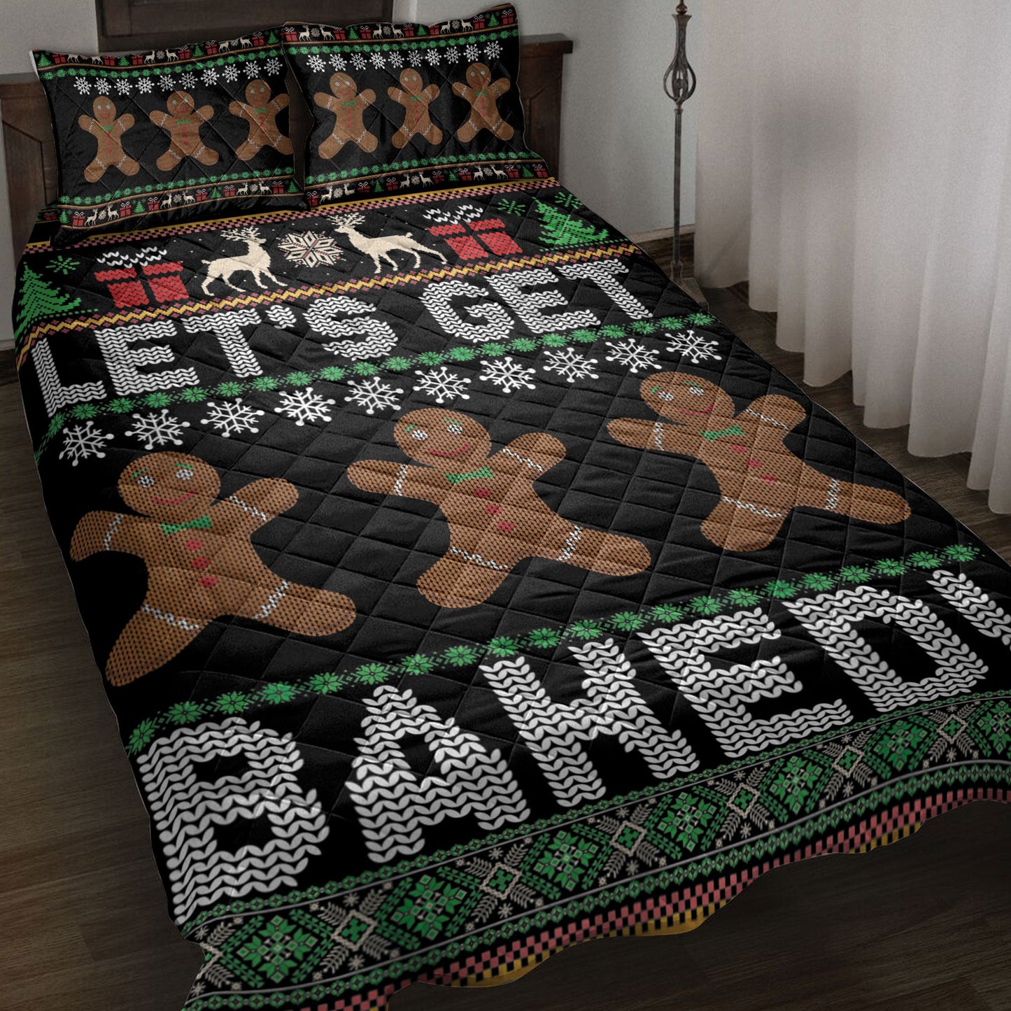 Christmas Quilt Set, Let'S Bakedmas Gingerbread Man Quilt Blanket With Pillowcases, Quilt Bedding Set, Christmas Gift