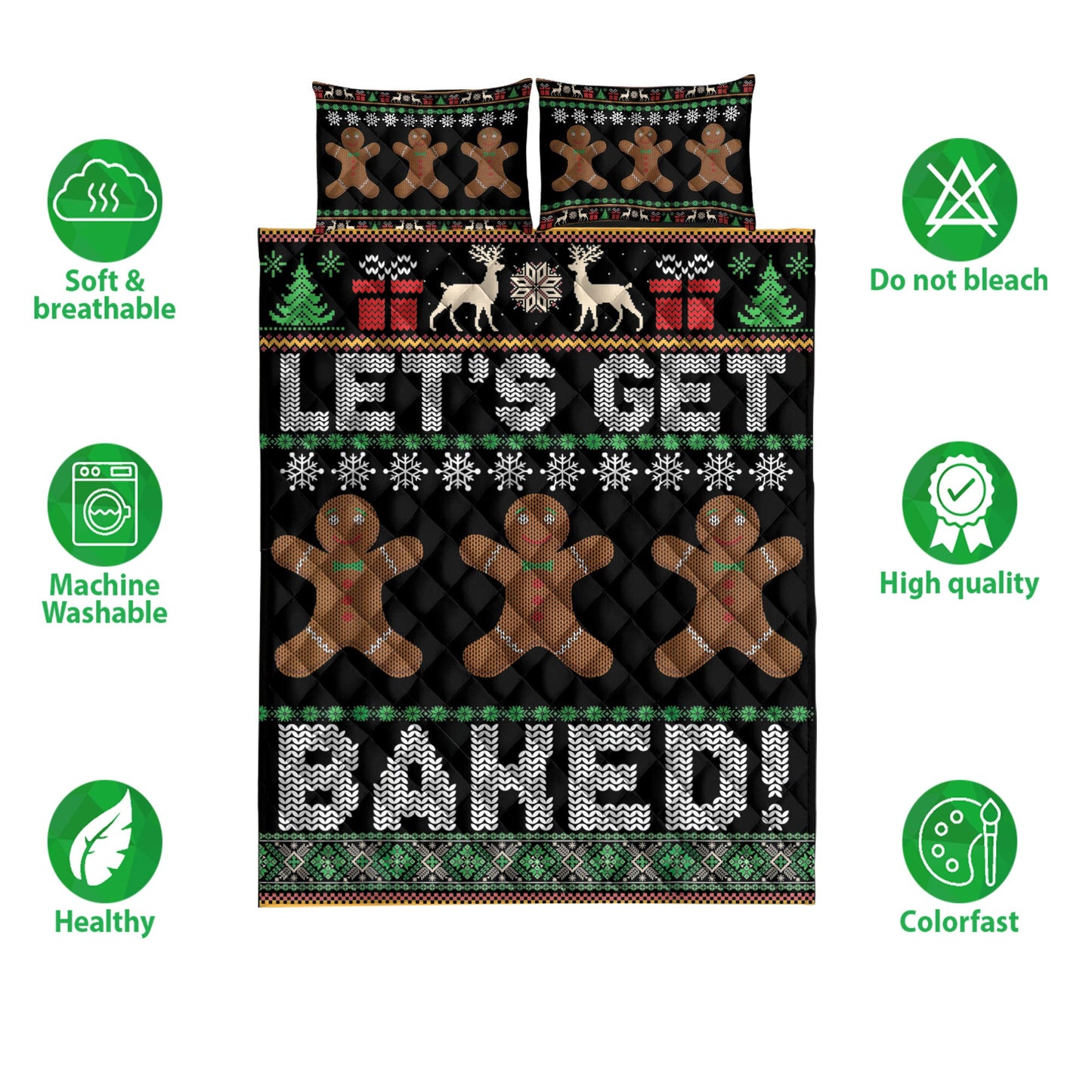 Christmas Quilt Set, Let'S Bakedmas Gingerbread Man Quilt Blanket With Pillowcases, Quilt Bedding Set, Christmas Gift