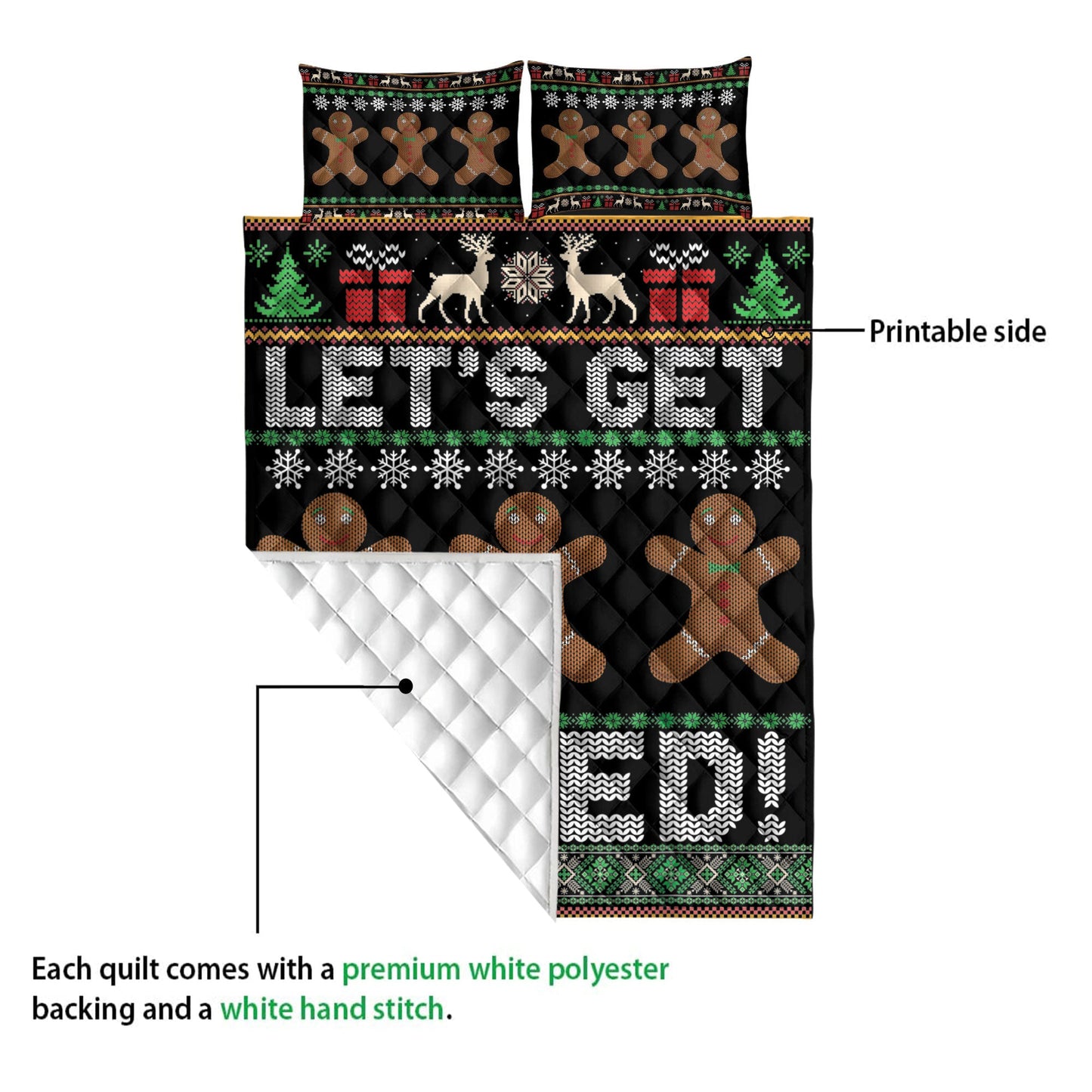 Christmas Quilt Set, Let'S Bakedmas Gingerbread Man Quilt Blanket With Pillowcases, Quilt Bedding Set, Christmas Gift