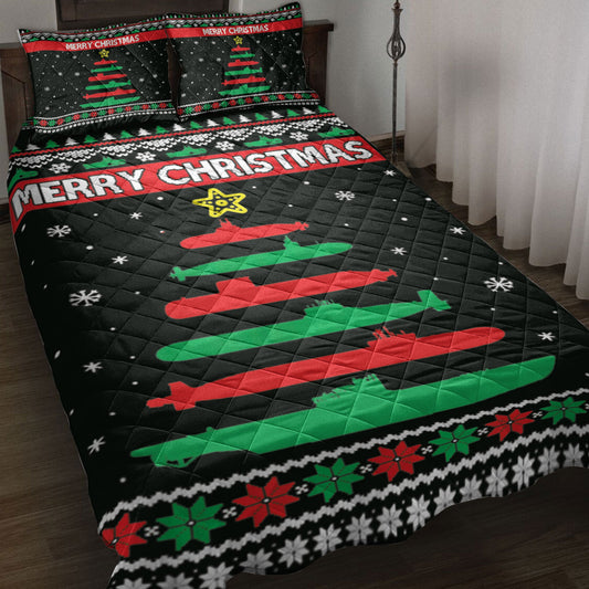 Christmas Quilt Set, Submarine Military Tree Funnymas Tree Quilt Blanket With Pillowcases, Quilt Bedding Set, Christmas Gift
