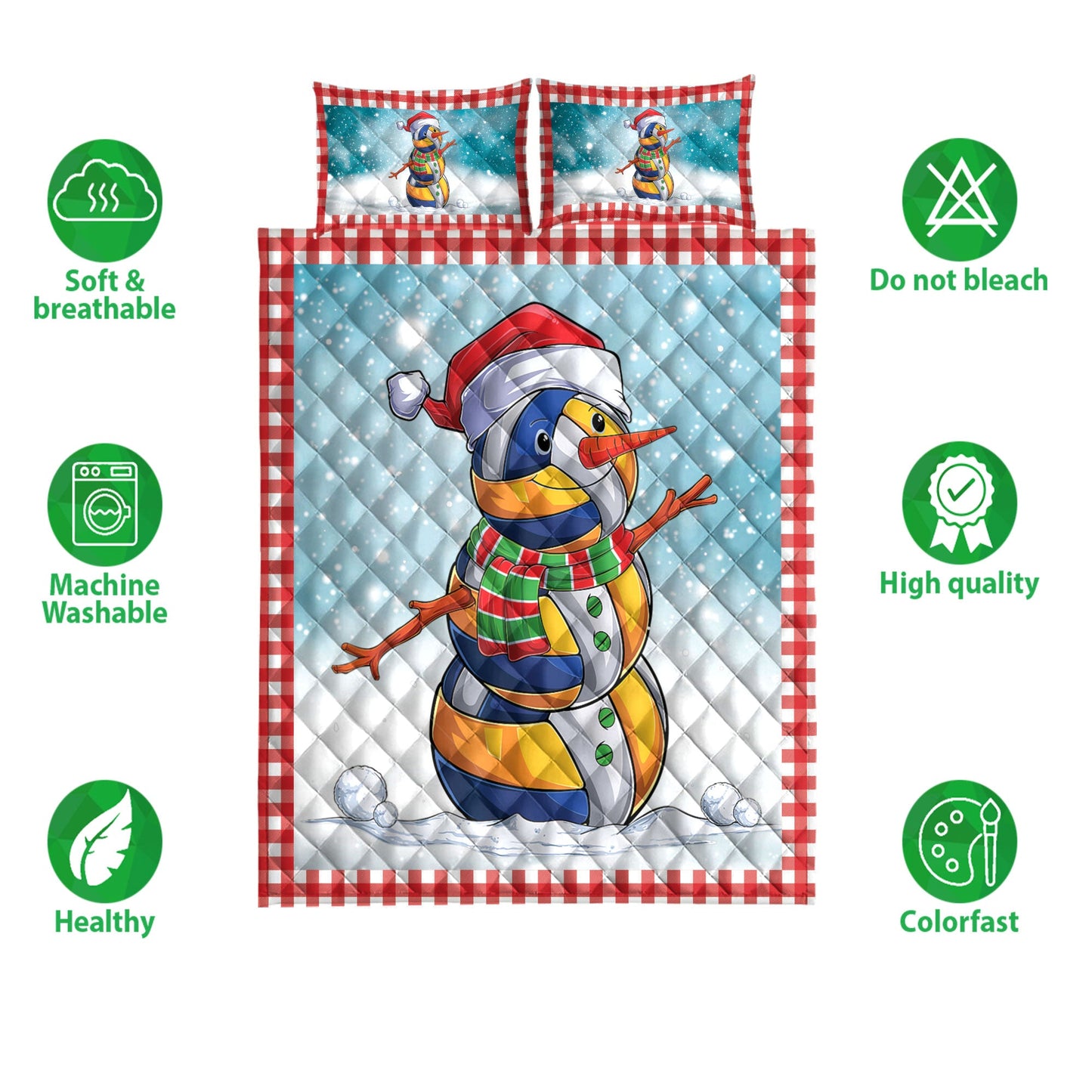 Volleyball Quilt Set, Funnymas Volleyball Balls Santa Snowman Quilt Blanket With Pillowcases, Quilt Bedding Set, Christmas Gift