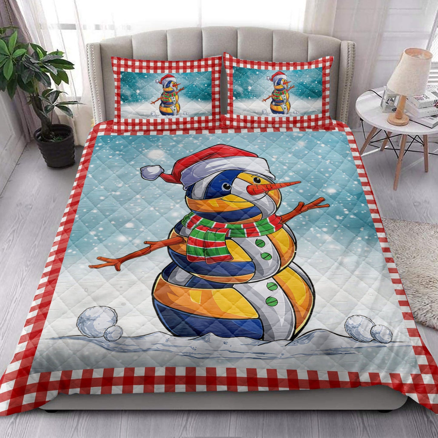 Volleyball Quilt Set, Funnymas Volleyball Balls Santa Snowman Quilt Blanket With Pillowcases, Quilt Bedding Set, Christmas Gift