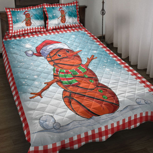 Basketball Quilt Set, Funnymas Basketball Balls Santa Snowman Quilt Blanket With Pillowcases, Quilt Bedding Set, Christmas Gift