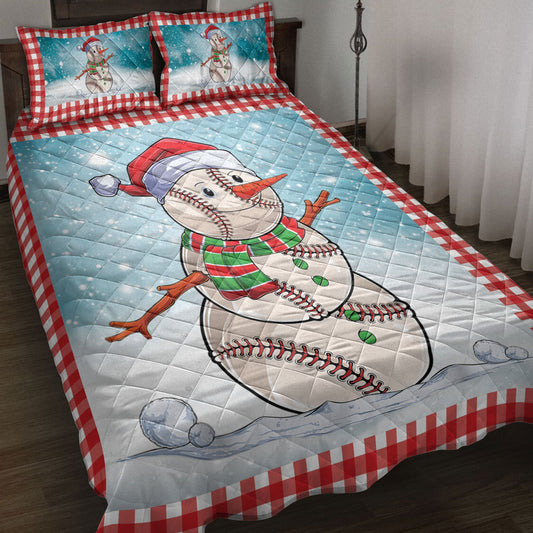 Baseball Quilt Set, Funnymas Baseball Balls Santa Snowman Quilt Blanket With Pillowcases, Quilt Bedding Set, Christmas Gift, Sports Gifts