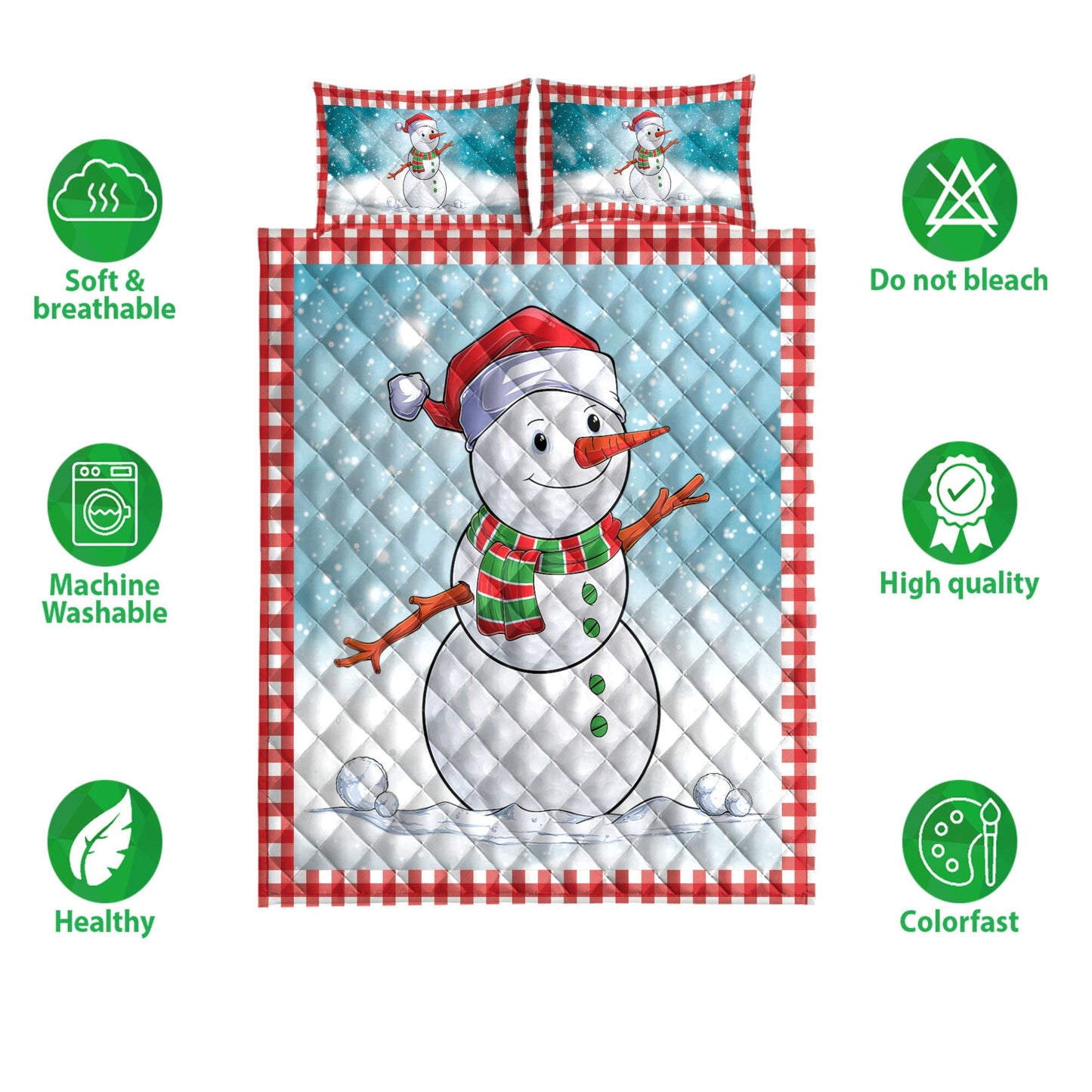 Golf Quilt Set, Funnymas Golf Balls Santa Snowman Quilt Blanket With Pillowcases, Quilt Bedding Set, Christmas Gift