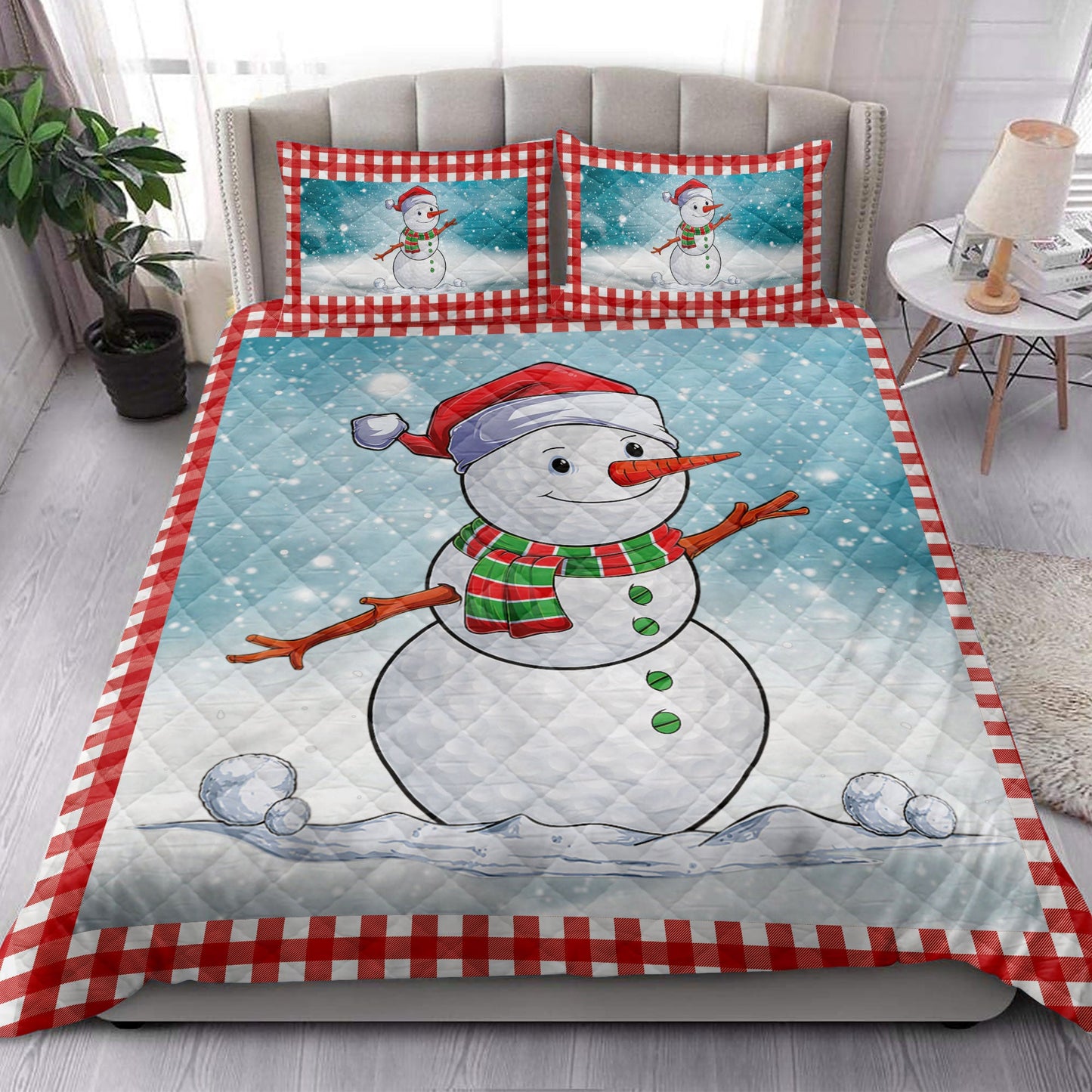 Golf Quilt Set, Funnymas Golf Balls Santa Snowman Quilt Blanket With Pillowcases, Quilt Bedding Set, Christmas Gift