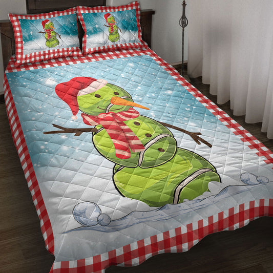 Tennis Quilt Set, Funnymas Tennis Balls Santa Snowman Quilt Blanket With Pillowcases, Quilt Bedding Set, Christmas Gift
