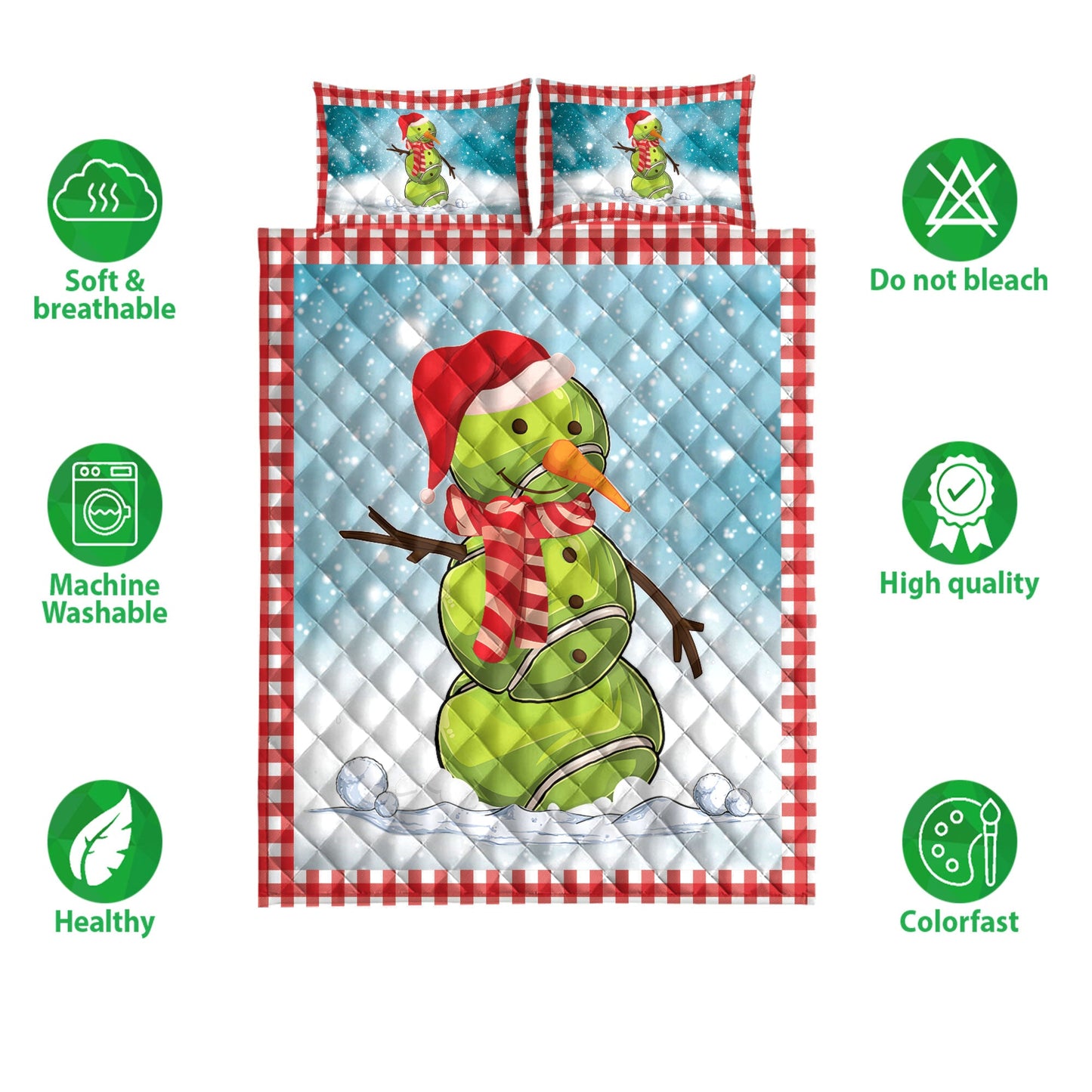 Tennis Quilt Set, Funnymas Tennis Balls Santa Snowman Quilt Blanket With Pillowcases, Quilt Bedding Set, Christmas Gift