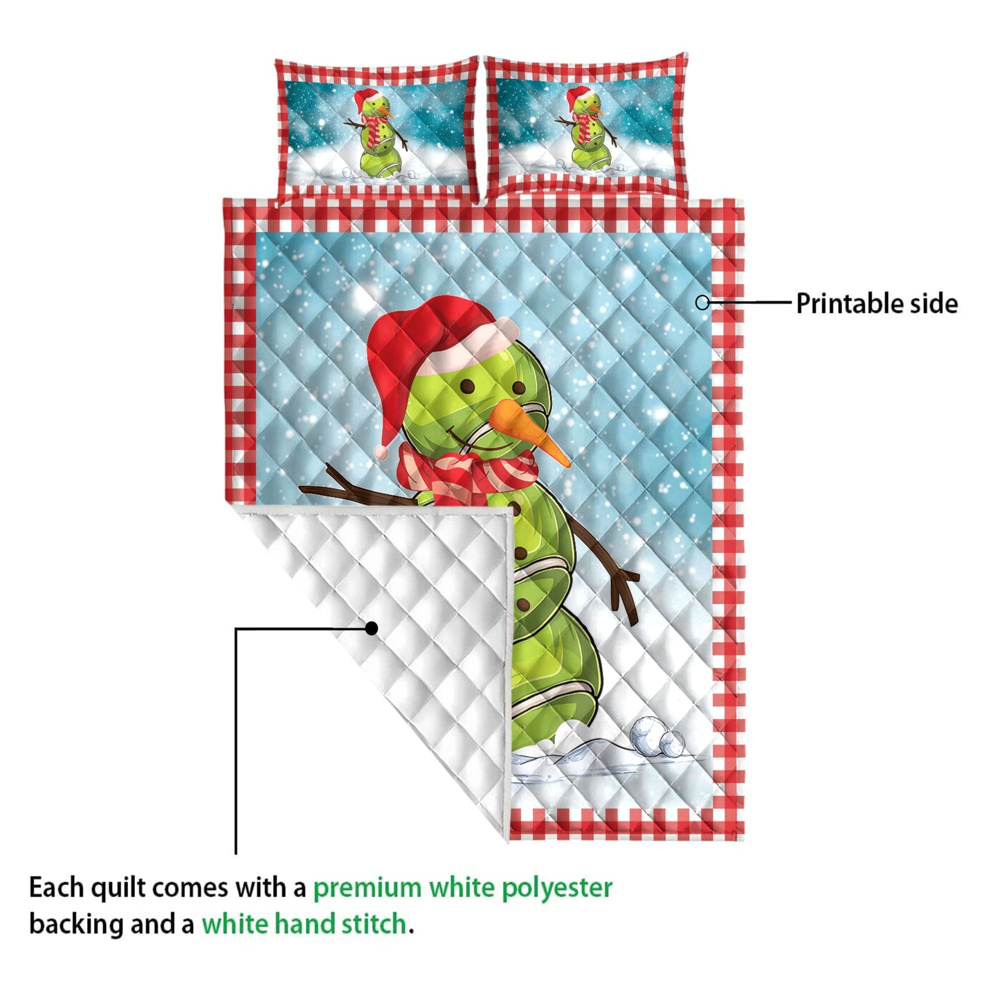 Tennis Quilt Set, Funnymas Tennis Balls Santa Snowman Quilt Blanket With Pillowcases, Quilt Bedding Set, Christmas Gift