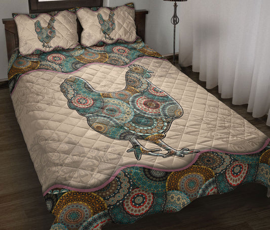 Chicken Quilt Set, Farm Chicken Hen Mandala Farmer Farmho Use Decoration Quilt Blanket With Pillowcases, Quilt Bedding Set