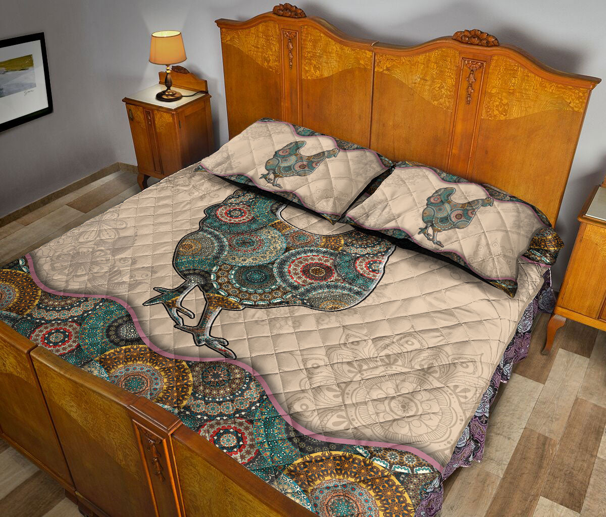 Chicken Quilt Set, Farm Chicken Hen Mandala Farmer Farmho Use Decoration Quilt Blanket With Pillowcases, Quilt Bedding Set