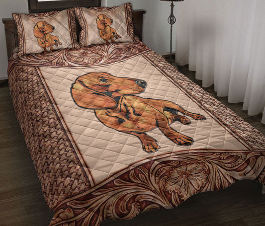 Dachshund Quilt Set, Animal Dachshund Dog Mom Dad Quilt Blanket With Pillowcases, Quilt Bedding Set